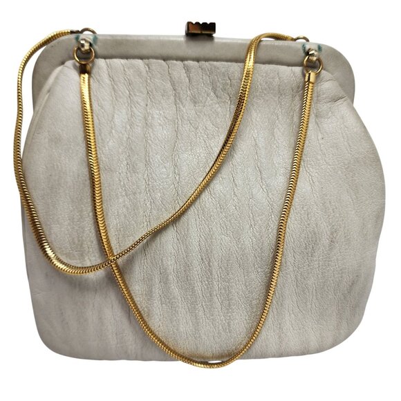 Vintage Ronay White Leather Evening Bag With Gold Chain Strap & Clasp - Picture 10 of 10